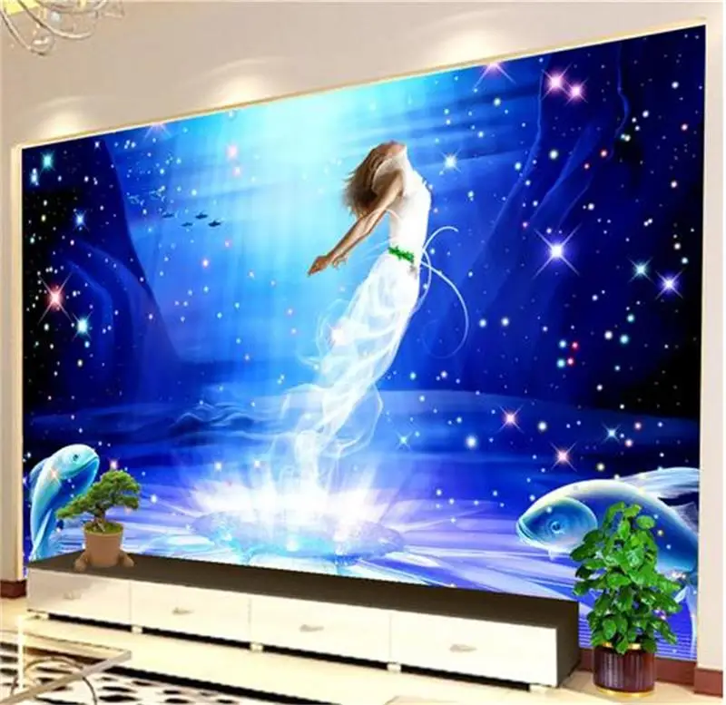 3d обои на заказ фотообои для гостиной мечтательная Русалка фото живопись диван