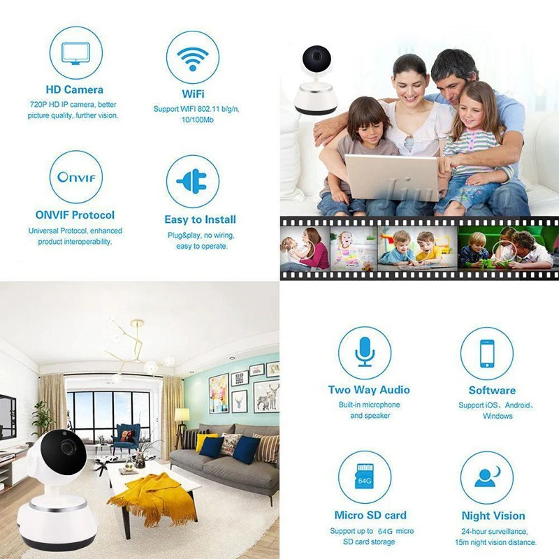 Профессиональная Wifi камера наблюдения Облачное Хранилище 2 пути Аудио