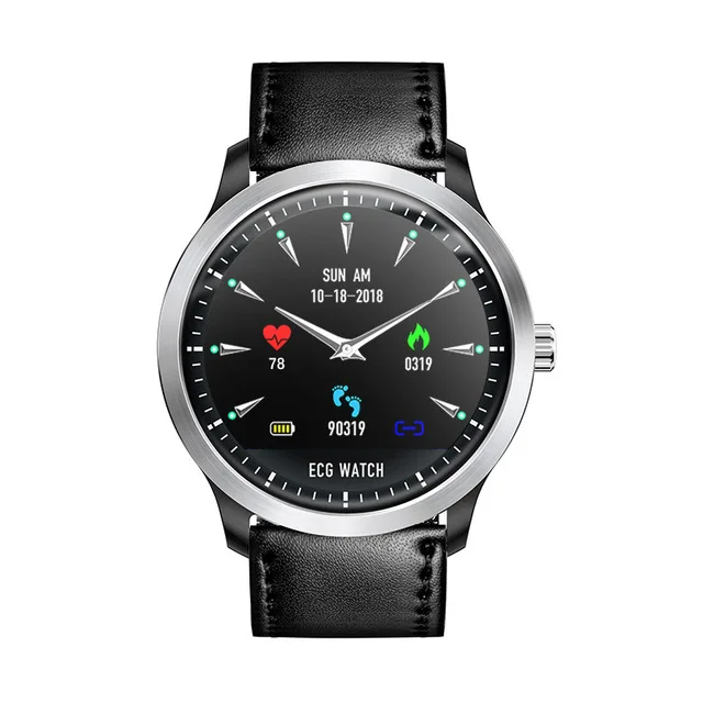 Black Leather MNWT новые N58 Смарт-часы ЭКГ PPG с цветным дисплеем умные часы с контролем давления сердца IP67 водонепроницаемый спортивный смарт-браслет - Цвет: Black Leather