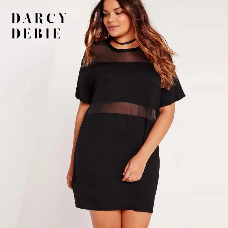 Сетчатое лоскутное платье Darcydebie 7XL 6XL 5XL лето 2018 свободное стильное с коротким