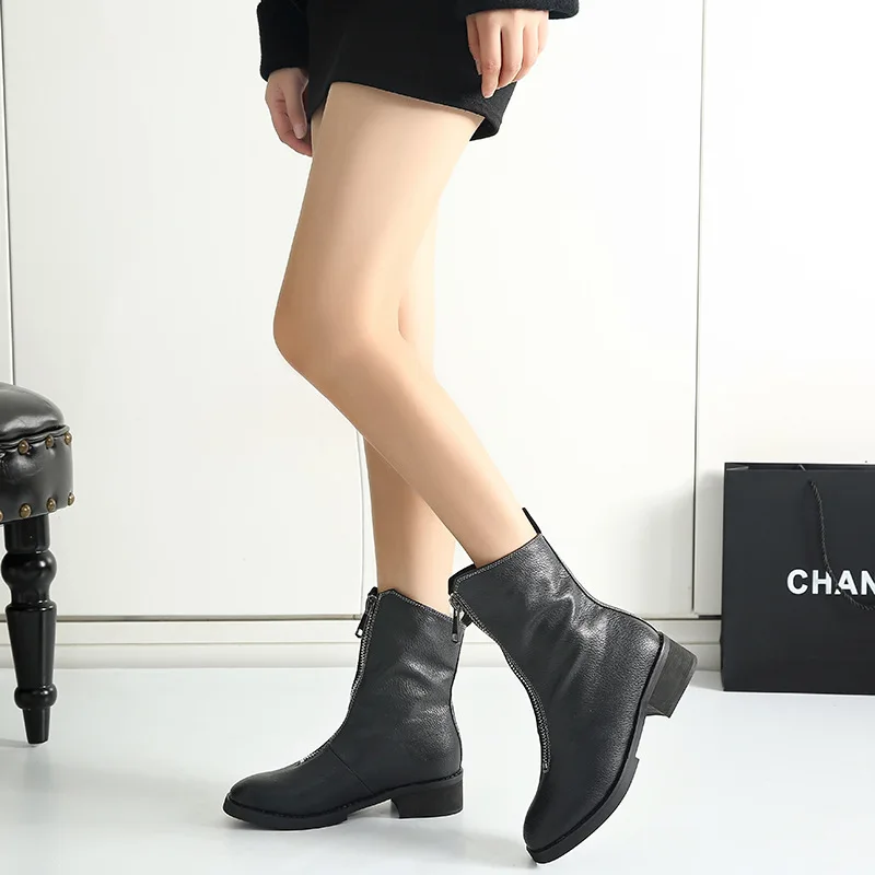 2017 новые зимние ботинки ретро круглые сапоги в женские передняя молния Мартин