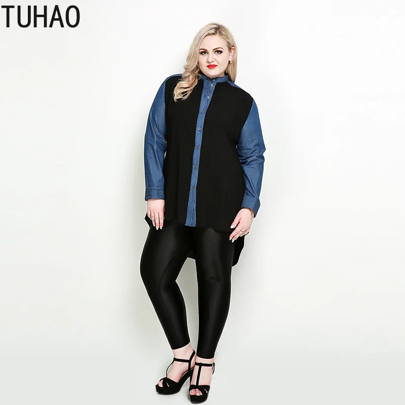 TUHAO новый стиль женские офисные блузки джинсовые шифоновые размера плюс 7XL 6XL 5XL