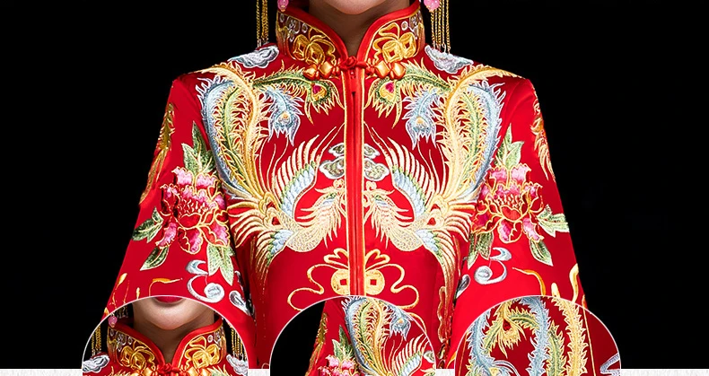 

Red traditional Chinese style Bride wedding Dresses Embroidery cheongsam gown robe Party evening dress marry Qipao Vestido S-XXL
