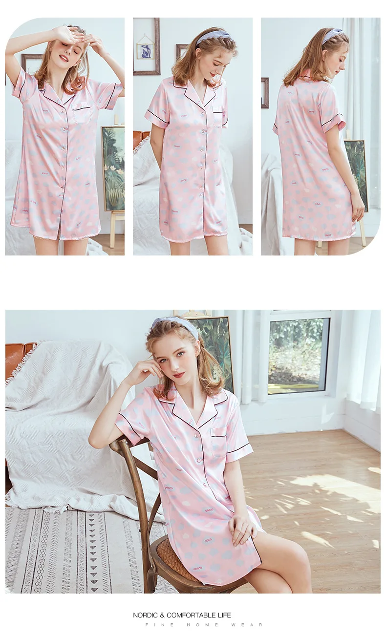 Розовый цвет M, l, xl Размеры рубашка ночная рубашка для женщин Весна и лето крутой стиль пуговицы для пижамы халат женский махровый