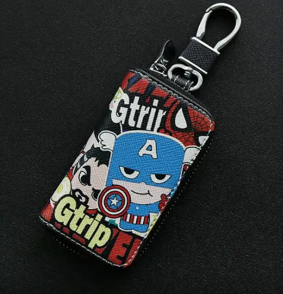 as photo New Car Key Bag Special offer Cartoon Marvel Car Key Case Cover Multi Function Key Case For Most Car - Color Name: as photo