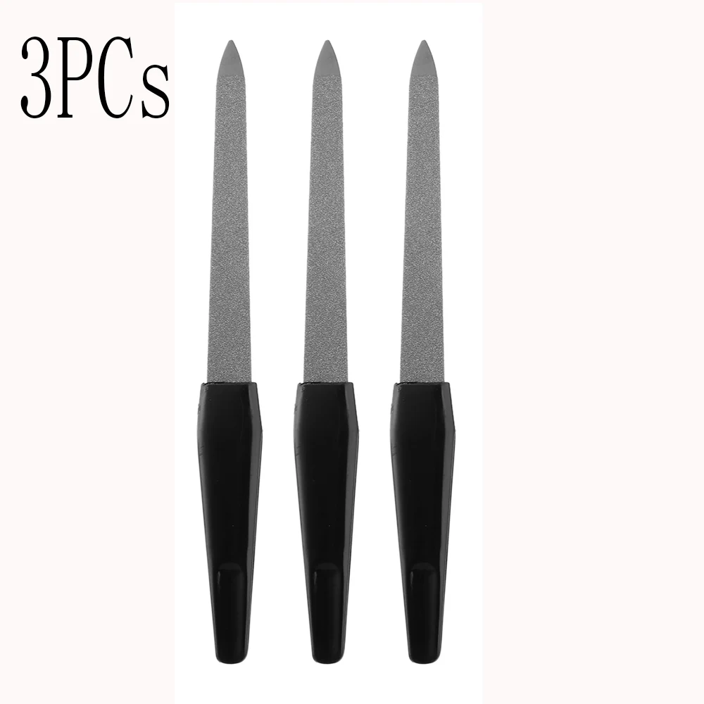 3pcs 1/3 шт Пластиковые Ручки Металлические двухсторонние пилки для ногтей буфер профессиональная пилка для ногтей DIY маникюрные Типсы для педикюра инструмент для ухода за ногтями - Цвет: 3pcs