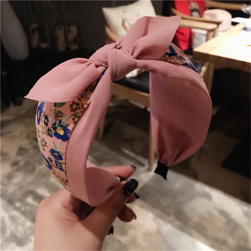 Винтажная повязка на голову с узлом Новые широкие завязанные аксессуары для волос с бантом винно-красные головные уборы повязки голову-большой бант для женщин и девушек Вечерние