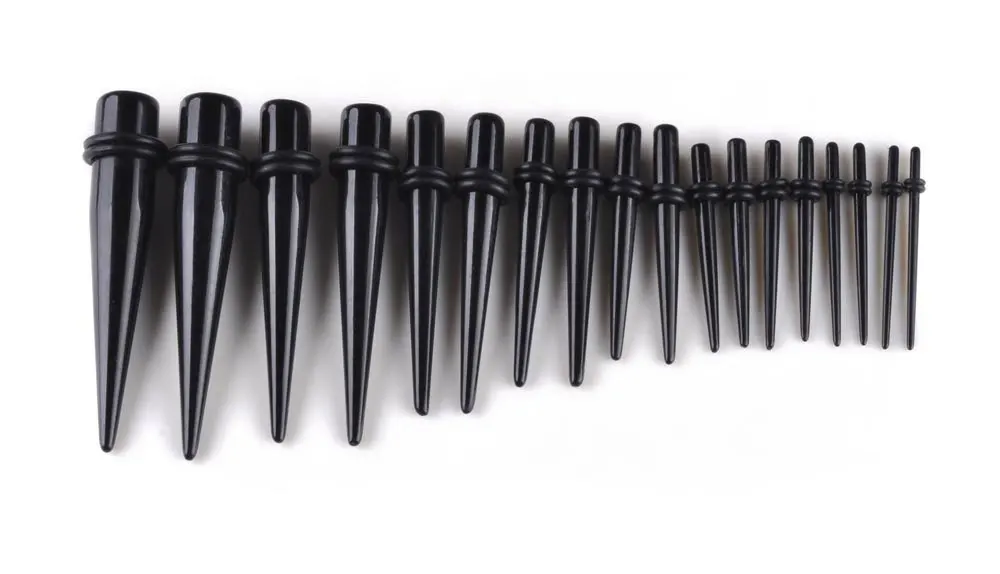 18 шт./лот черный конусности носилки для уха расширитель набор акриловых беруши и