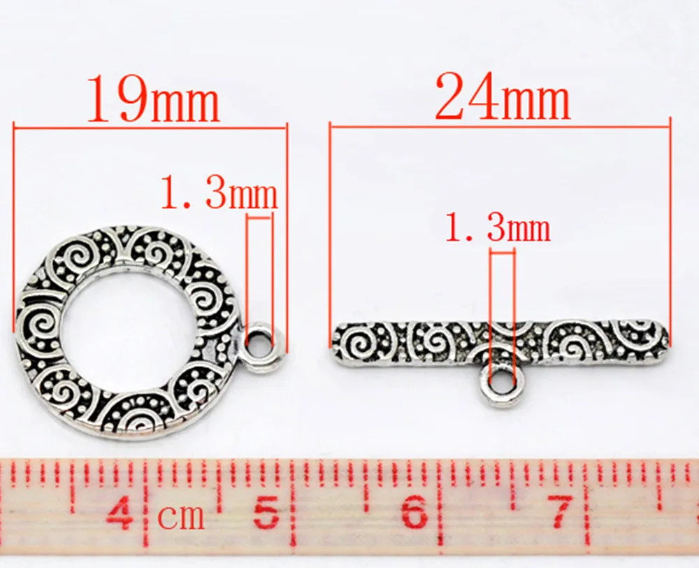 DoreenBeads, замочки из цинкового металлического сплава, Круглые античные серебряные узоры для изготовления ювелирных изделий DIY, 19x16 мм, 24 мм x 6 мм, 3 комплекта