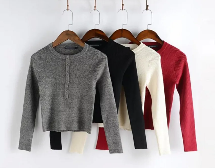 Вязаный укороченный свитер на пуговицах с длинным рукавом | Женская одежда