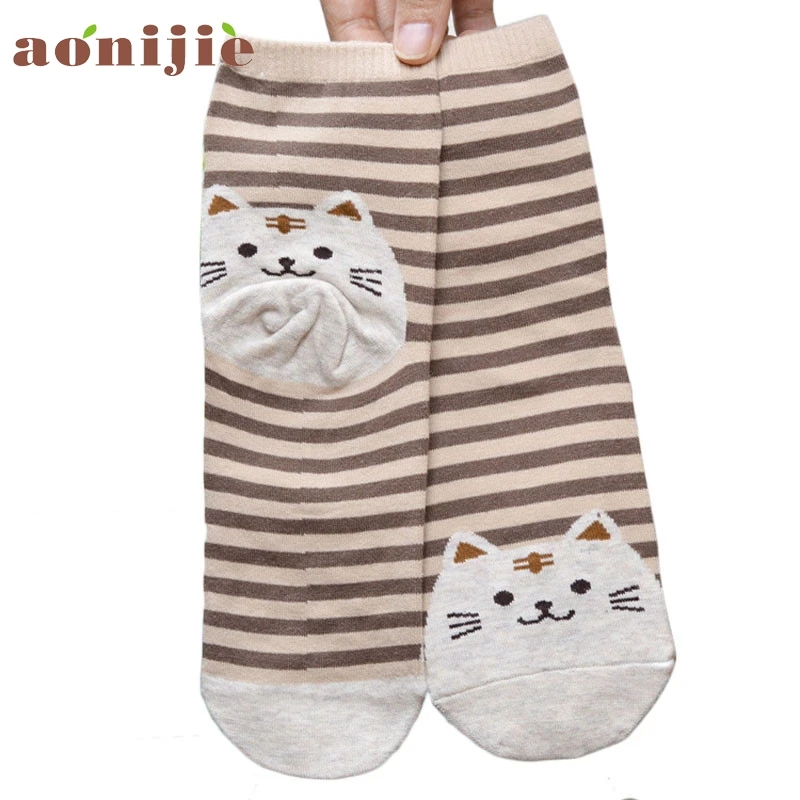 2017 женские теплые хлопковые длинные носки с милым рисунком кота для девушек