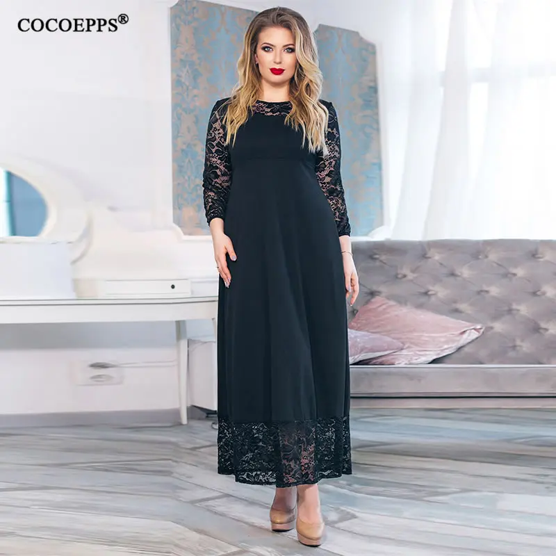 Женское длинное лоскутное платье COCOEPS повседневное Кружевное макси большого