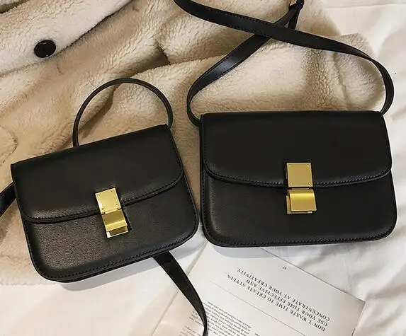 2 bags black Luxury Brand Handbag New Fashion Simple Square bag Quality PU Leather Women's Designer Handbag Lock Shoulder Messenger bags - Цвет: 2 bags black