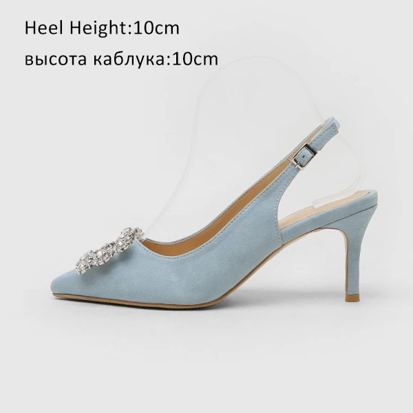 Blue Shoes 10cm Для женщин; туфли-лодочки; модная Женская Стразы обувь на высоком каблуке, из мягкой кожи, женская обувь на высоком каблуке Острый носок с нескользящей подошвой бренд размера плюс де - Цвет: Blue Shoes 10cm