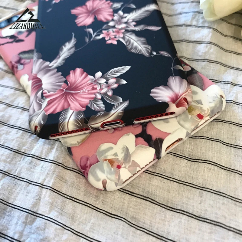 Lizardhill Fashion Retro flowers floral fundas For iPhone 7 case 8 6 6S Plus Coque for iphone x cover hard plastic |