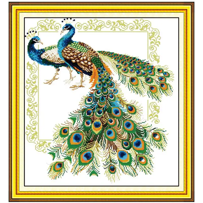 

Lucky Peacocks Counted Cross Stitch Handmade 11CT 14CT Cross-stitch animals Cotton Cross Stitch Kits for Embroidery