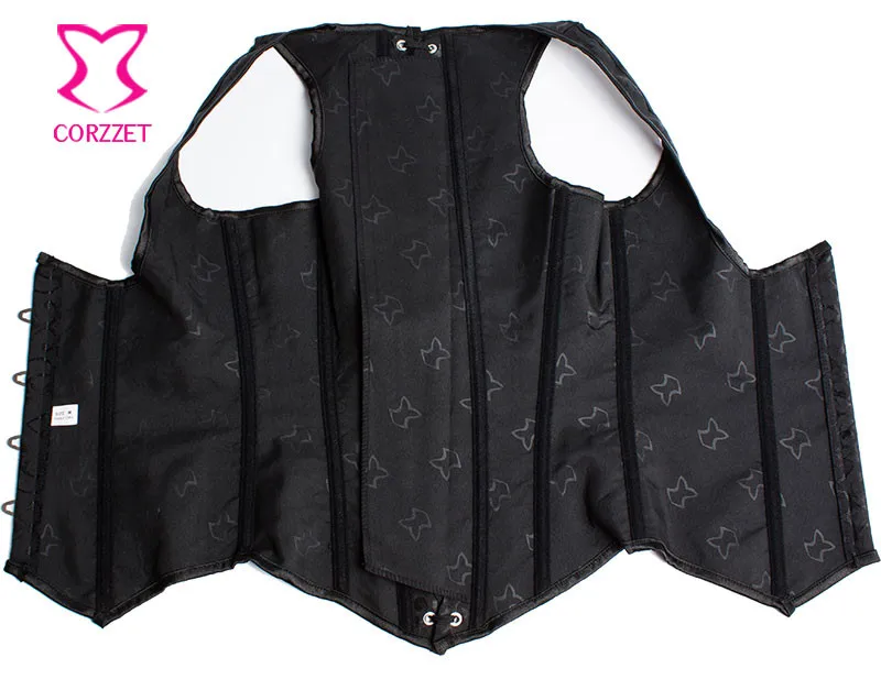 Черный жаккардовый корсет без косточек со стальными косточками Женский под