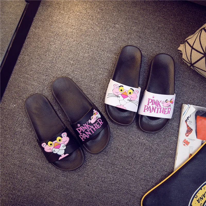 Модные летние розовые леопардовые тапочки женские с героями мультфильмов