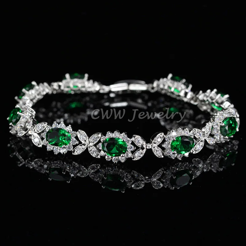 green CWWZircons Романтический для женщин 925 пробы серебряные ювелирные изделия Голубой австрийский кристалл любовь дружбы браслет для CB172 - Окраска металла: green