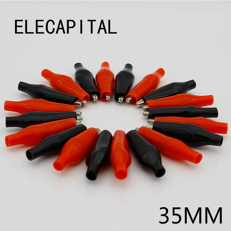 20pcs/lot 35MM Metal Alligator Clip G99 Crocodile Electrical Clamp for Testing Probe Meter Black and Red with Plastic Boot | Обустройство