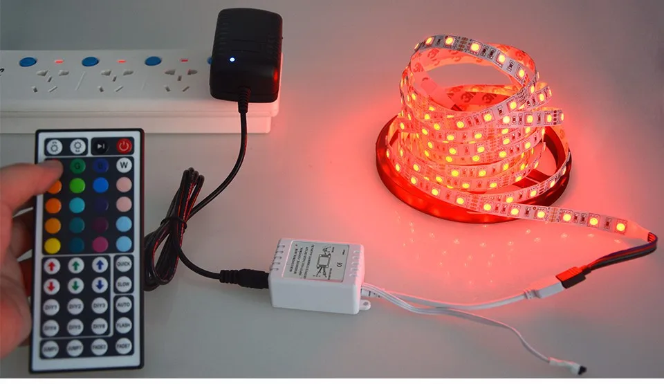 Светодиодная лента RGB 5050 SMD 5 м в рулоне 300 светодиодов 12 В 3 А блок питания адаптер с