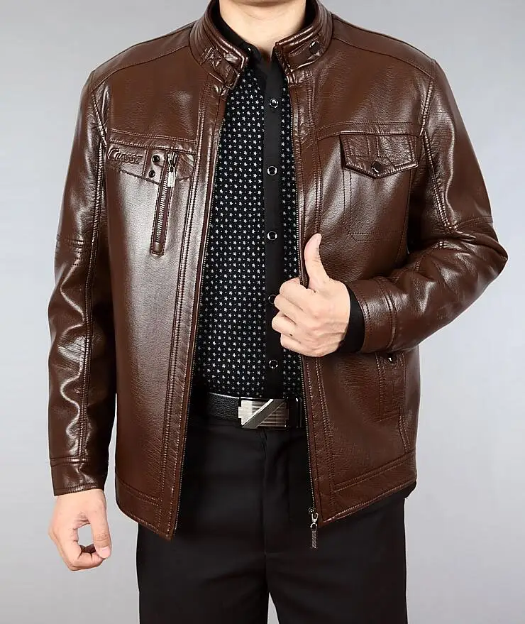 Stand collar brown man pu leather jacket men casual leather jackets male clothing loose mens faux leather coats spring autumn