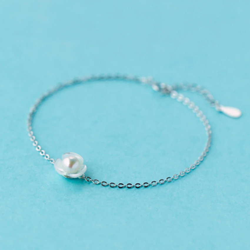 Kinitial Blossoms Flower Bracelet Charm Jewelry Fashion Natural Freshwater Pearl 925 Sterling Silver Bangle for Girl Women Gift | Украшения