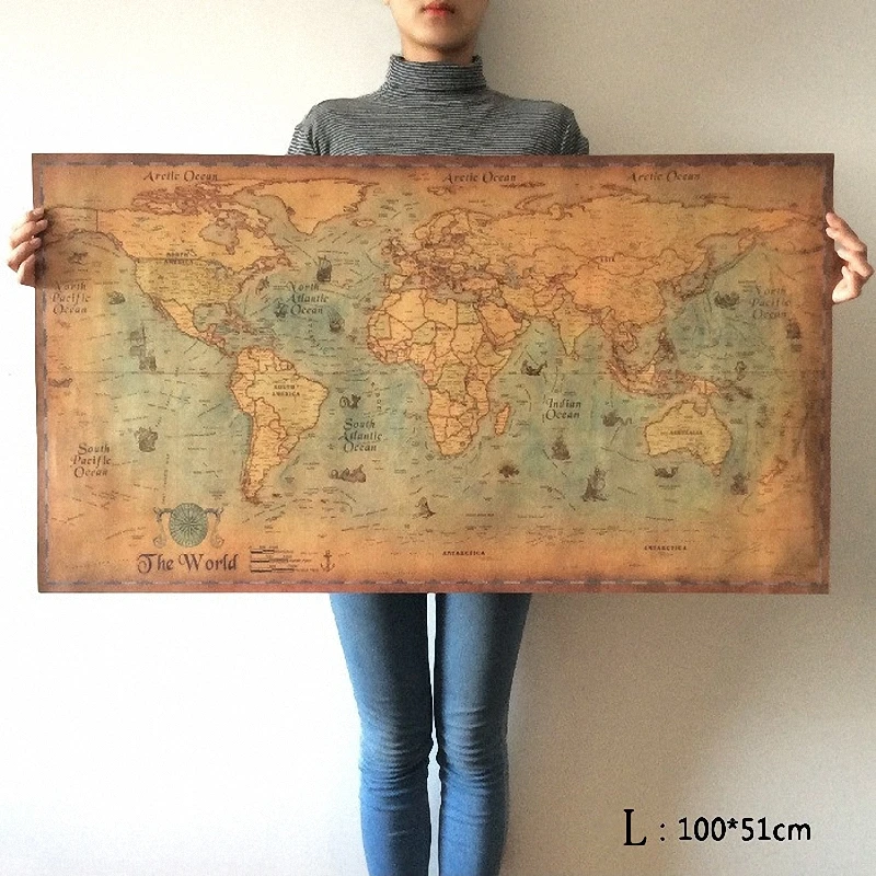 

71X36cm Hot Sales The old navigation World Map huge large Vintage Style Retro Paper Poster Home wall decoration RMM-001