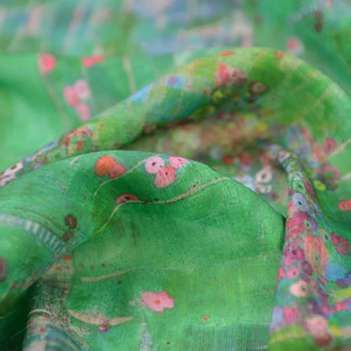 Mini floral on green bottom silk and linen blended fabric 140cm width SLN130 | Дом и сад