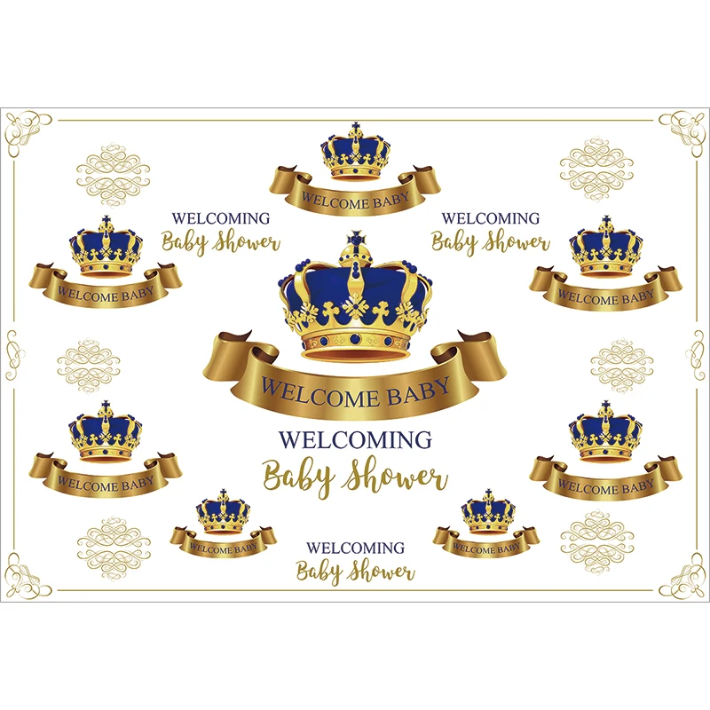 Allenjoy фото фон Добро пожаловать baby shower голубая лента золотой мальчик принц корона