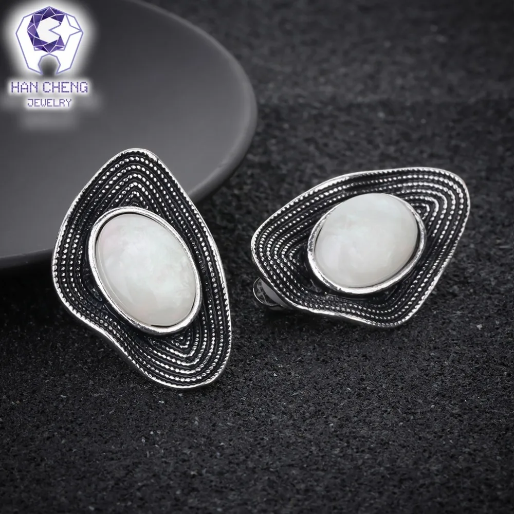 Новые Модные Винтажные серьги HanCheng с овальным опалом клипсы Необычные