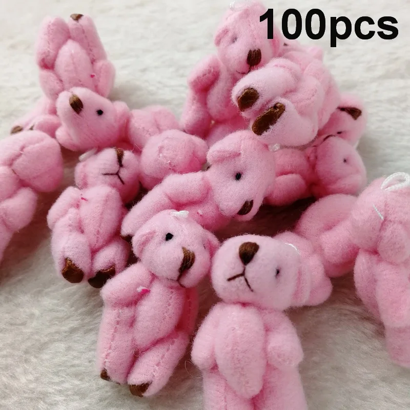 100 шт./партия, шарнир, плюшевый мишка, 4,5 см, плюшевый Свадебный бокскукла, игрушка и украшение для волос, кулон, мини-соединение, мишка тедди, CMR006