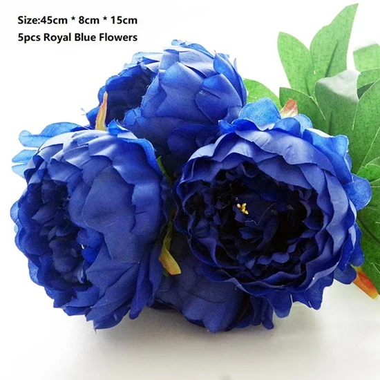 Royal Blue 5 шт. 25 голова искусственные сухие цветы розы пионы, искусственные цветы для украшения белый букет из искусственных цветов с цветочным принтом ваза - Цвет: Royal Blue