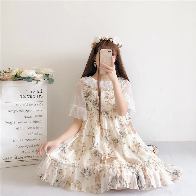 Женское платье на бретельках винтажное Повседневное в стиле Харадзюку с