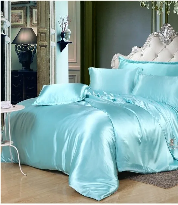 Aqua Silk Комплект постельного белья зеленый синий сатин супер большой размер