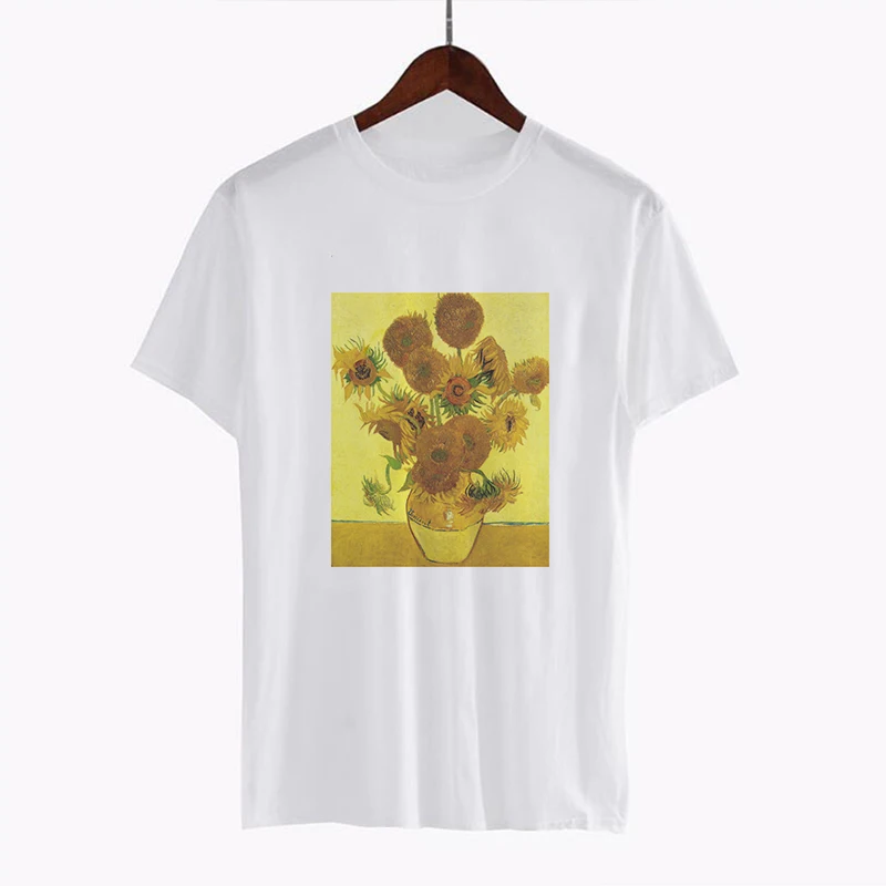 

2018 Summer Autumn Plus Size Women Vogue Casual White T-Shirts Print Van Gogh Portrait Work Harajuku Shirt Tee TShirt Femme Tops
