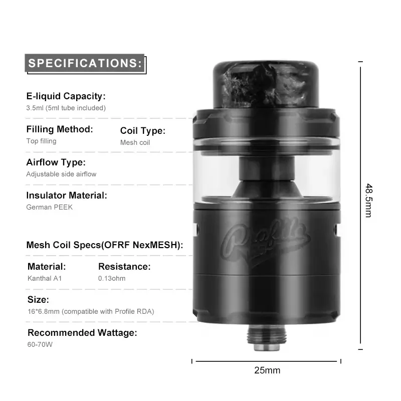 Original Wotofo Profile Unity RTA Tank 25mm Atomizer 3.5ml 5ml Capacity 0.13ohm Mesh coil For 510 thread | Электроника