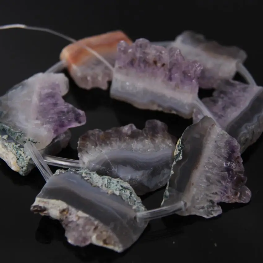 Approx9PCS Strand Raw Gems Druzy Slab Pendant Beads Purple Crystal Quartz Geode Drusy Slice Charm Jewelry Making | Украшения и