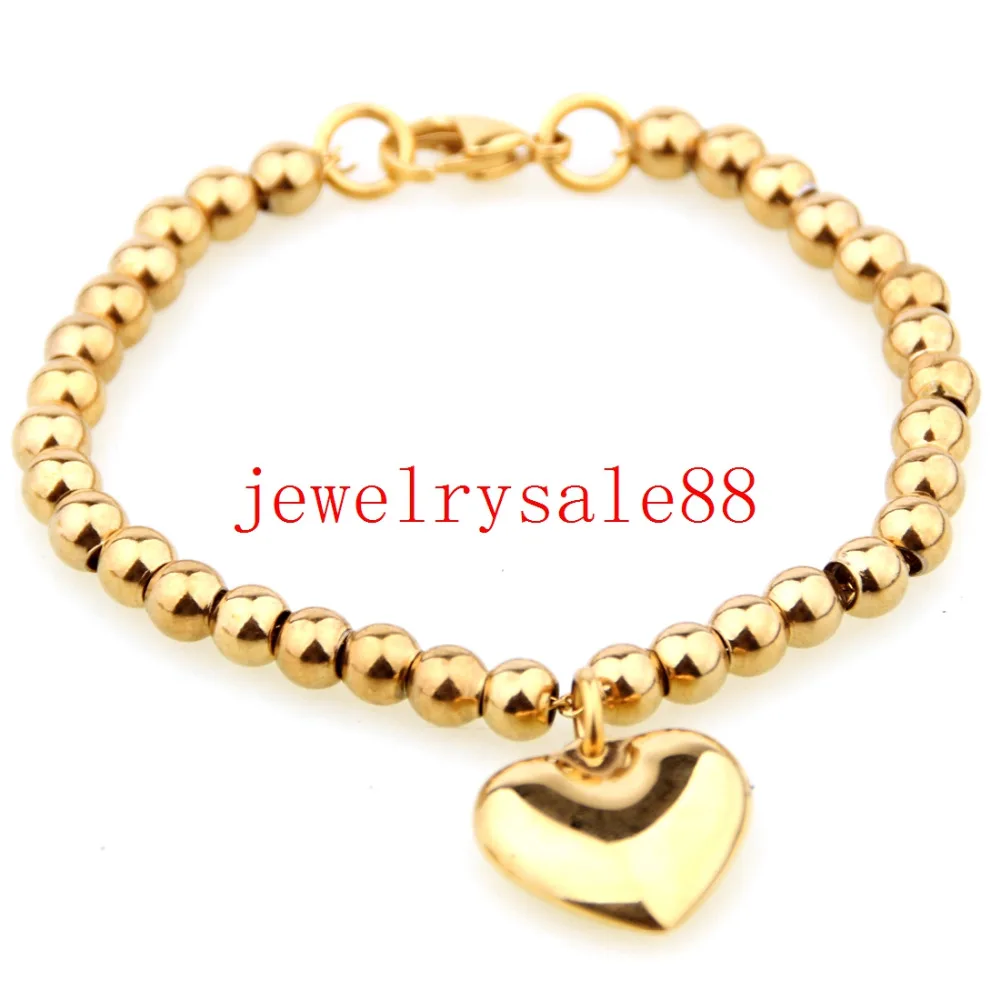 

Fashion 6mm Wide Gold Color Round Ball Link Chain Stainless Steel Necklace&Bracelet For Charming Women Jewelry Sets 18/8inch