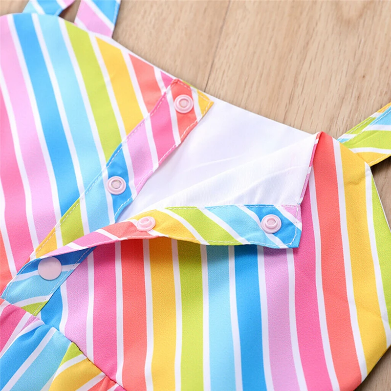 Новое Детское Радужное Полосатое бутон платье для девочек модный летний сарафан