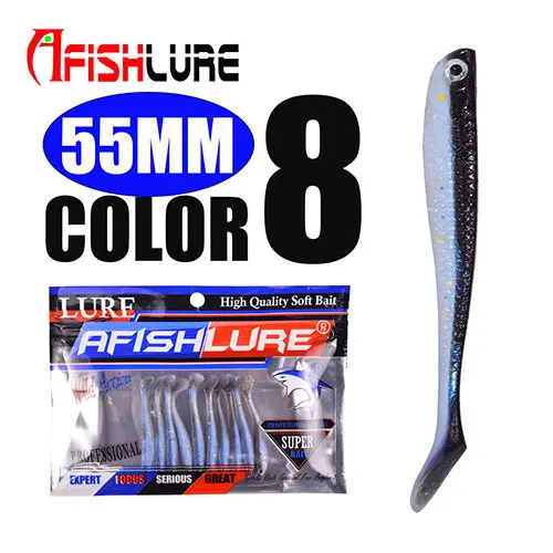 Color8 Afishlure Мягкая приманка для рыбы 55 мм 1,15g для рыбалки, мягкие блесны на удочку силиконовые бас гольян приманки твердая приманка Пластик приманка рыболовные 10 шт./пакет - Цвет: Color8