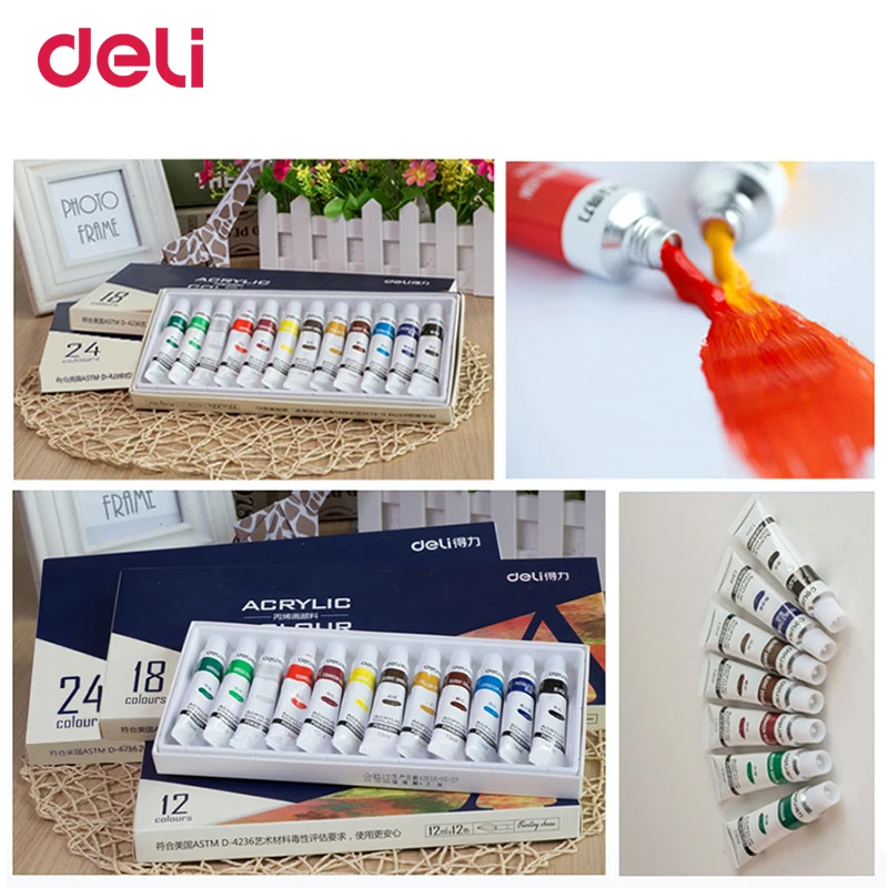 Deli 12/18/24 цветов акриловые краски для школы детская фотостойкость
