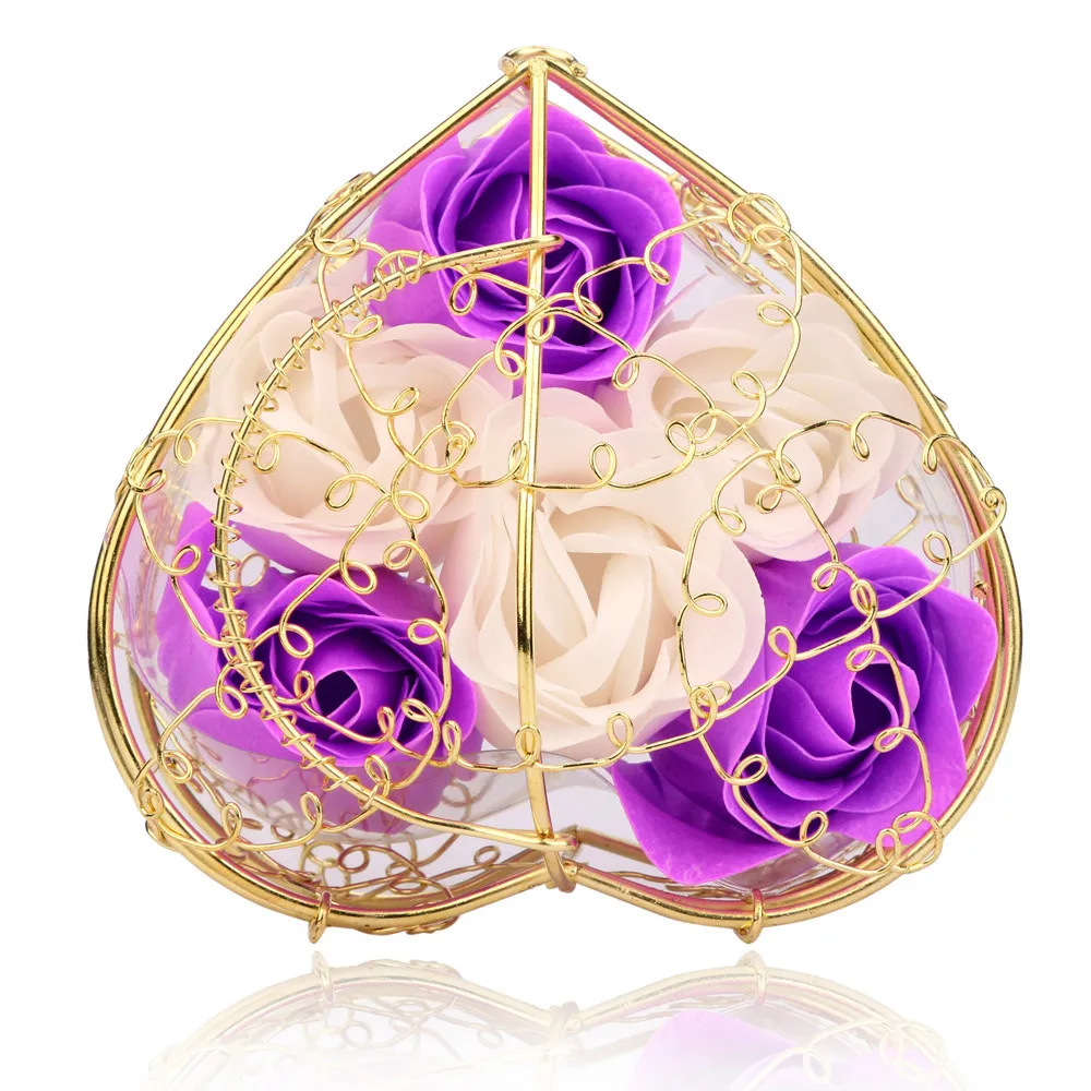 Purple 6 шт., розовое мыло, смешанный цвет, сердце, ароматизированное, для ванны, для тела, лепесток, мыло с розой, свадебное украшение, лучший подарок для влюбленных - Цвет: Purple
