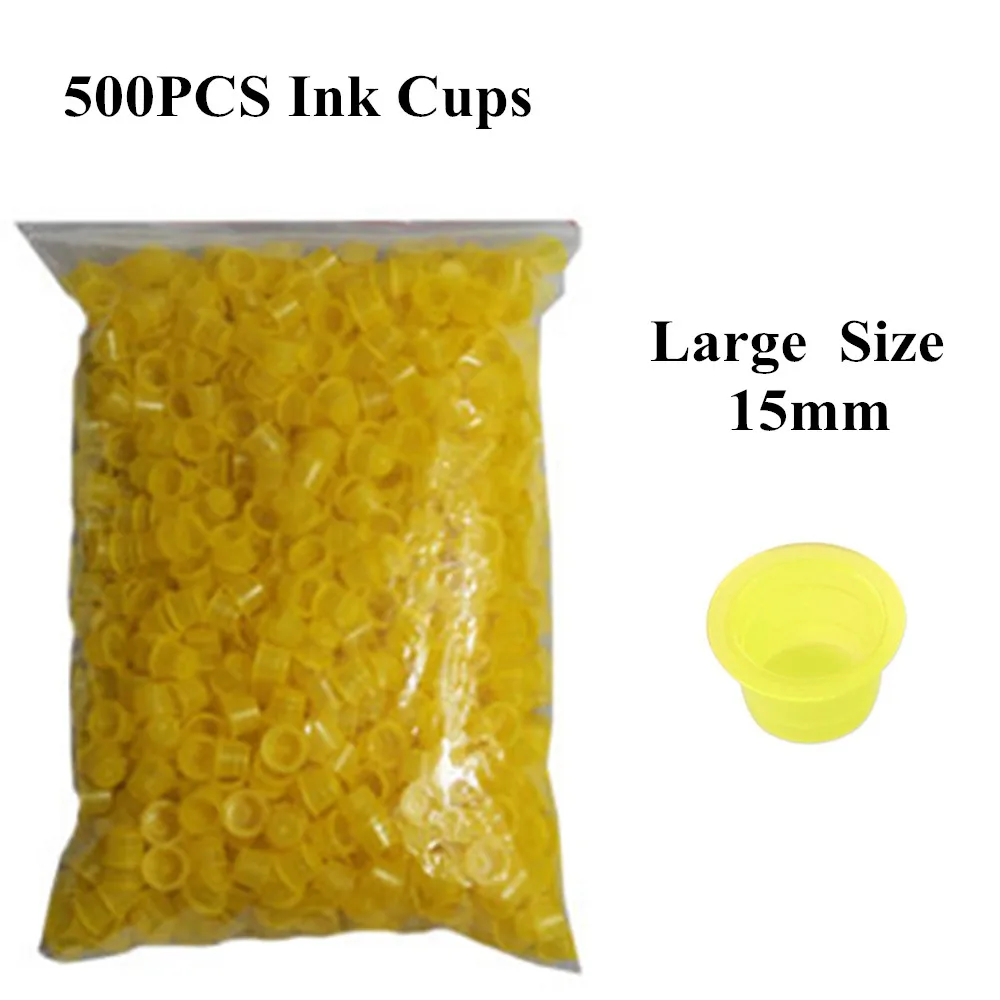 

500 шт., желтые пластиковые колпачки для тату-чернил, 15 мм