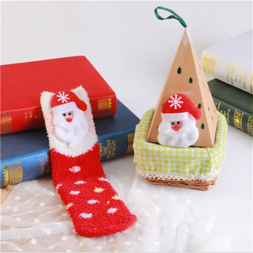 Santa Носки для взрослых женщин и девочек с объемным рисунком носки с животными флисовая тапочка кораллового цвета носки зимние теплые пушистые рождественские милые носки для сна с коробкой - Цвет: Santa