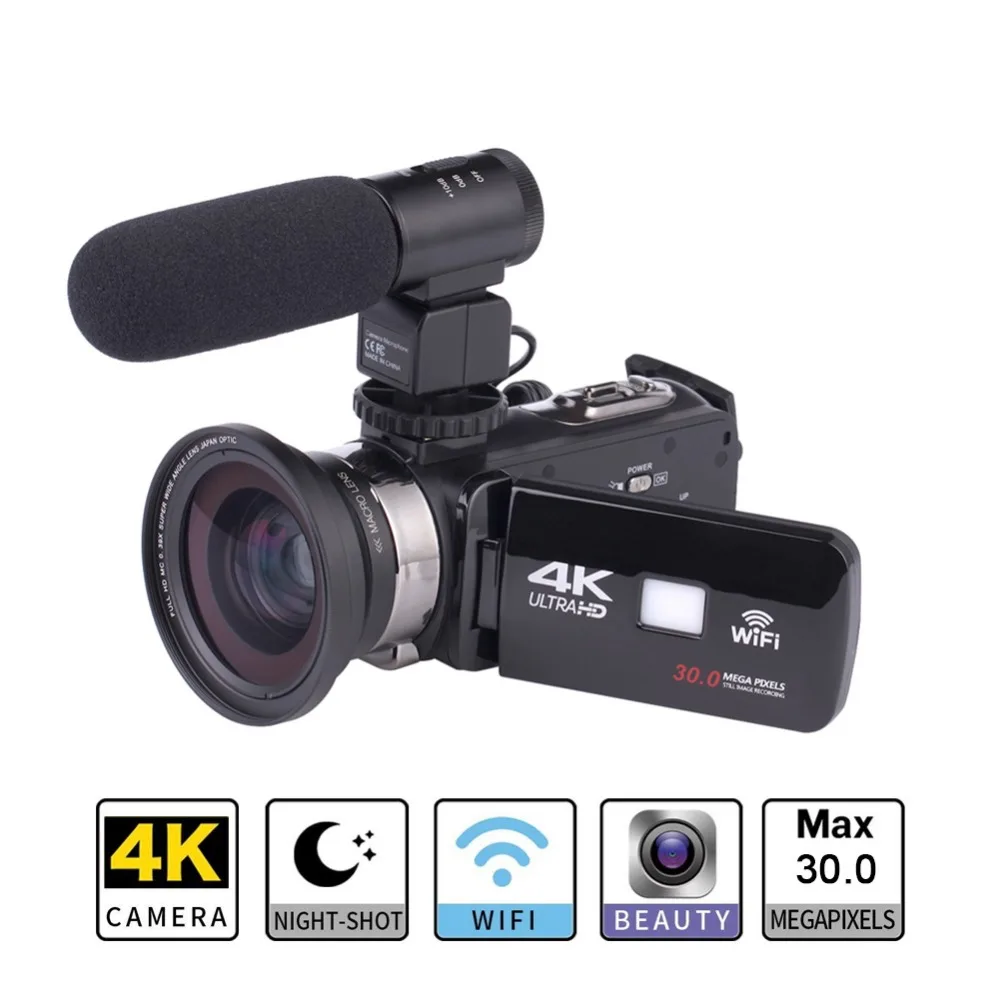 4K камера wifi видеокамера Kimire Ultra HD Цифровая видеокамера 30.0MP рекордер 3,0 дюймов 270 градусов вращение сенсорный экран 16X зум