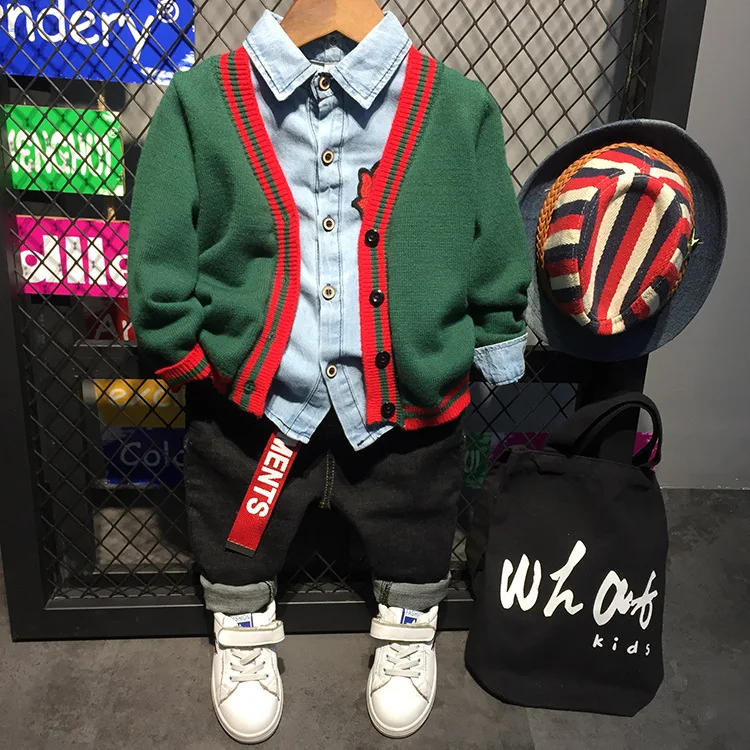 clothing set Одежда для мальчиков Свитера для мальчиков осенью мальчика Трикотажный кардиган бутик Детская одежда Детский кардиган детская Костюмы комплекты - Цвет: clothing set