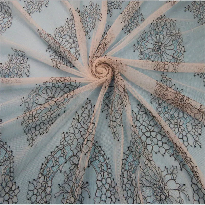 

New style width 150cm Eyelash Lace Fabric DIY Decorative High Quality Soft Off Nylon Eyelash Lace Trim Wedding Dress Fabric
