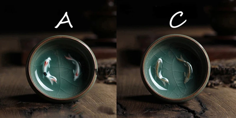 2 шт., китайский фарфоровый чайный горшок Longquan Celadon, чайная чашка, чайная чашка, чаша, Золотая Рыба, 60 мл, китайский чайный набор, чайный горшок, кракле, чайный набор - Цвет: AC