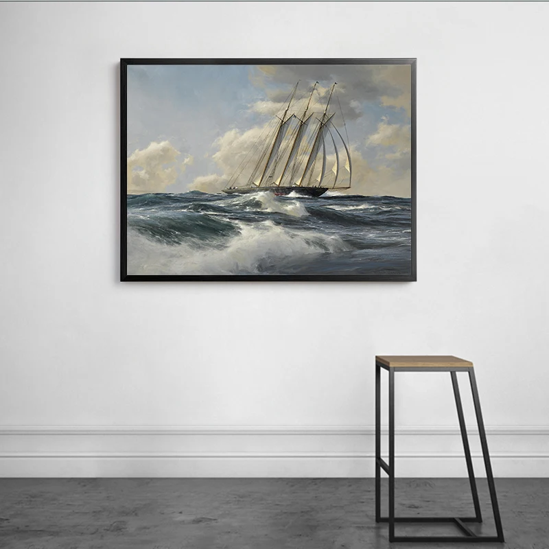 NEWBILITY Sailing Boat Landscape Painting Cuadros Decoracion Retro Sailboat Pictures Canvas Paintings Living room Wall Art Decor | Дом и сад